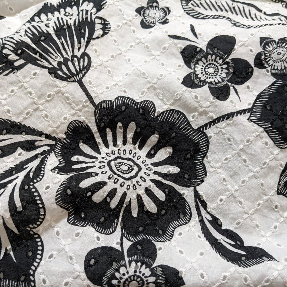 Anthropologie Maeve Black White Floral Eyelet One Shoulder Bow Back Blouse - 20W - Picture 6 of 14